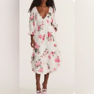 LoveShackFancy Firefly Floral Tiered Dress with Pink Roses